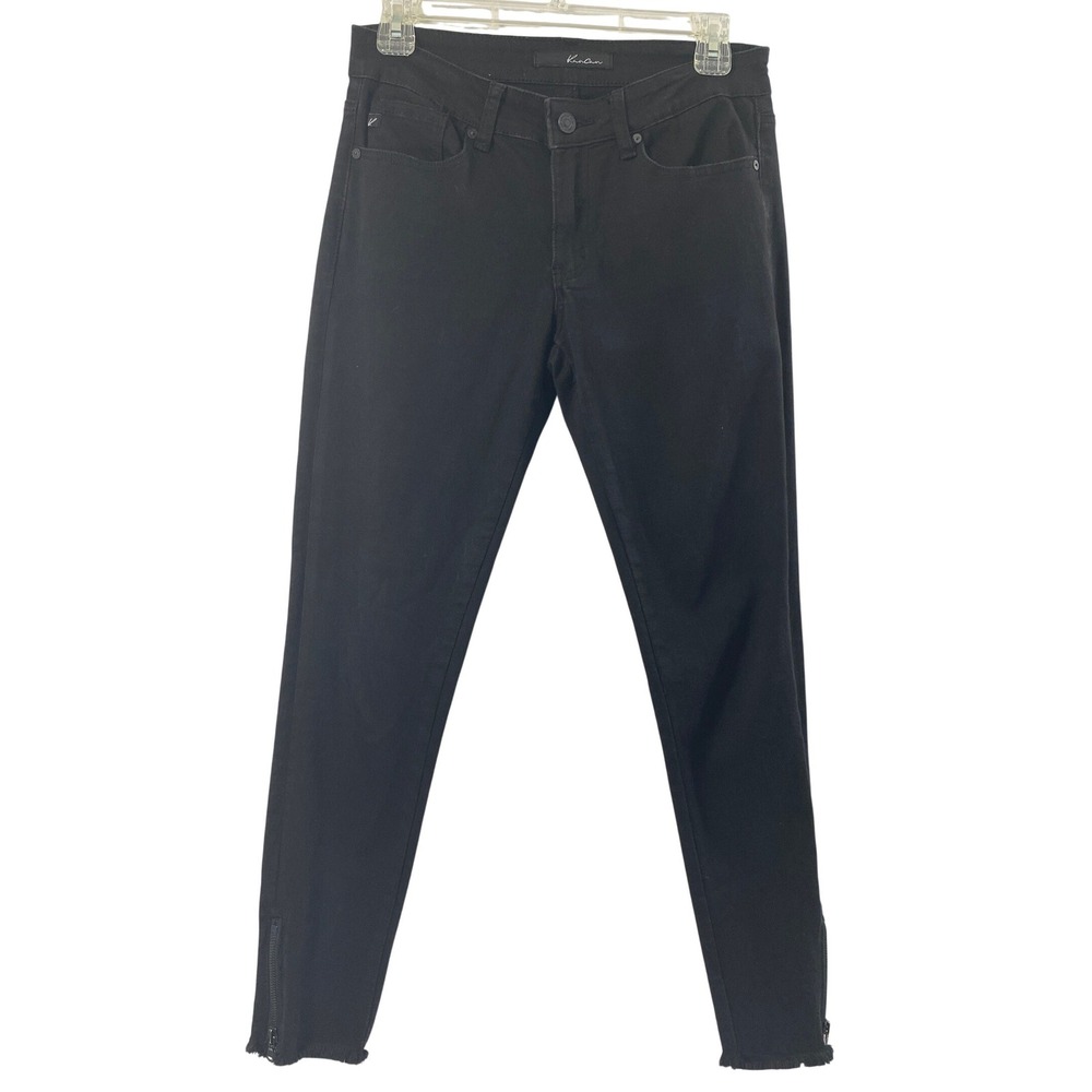 KanCan Jeans Womens 26 Black Denim Low Rise Skinny Fit Stretch‎ Zip Bottom Edge